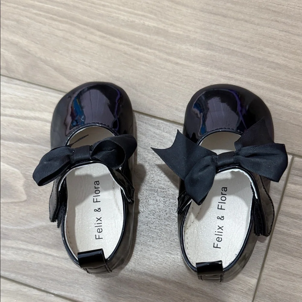 Elegant Black Kids Dress Shoes with Bow